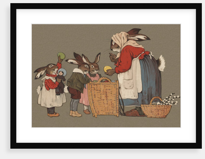 Postcard of Mother Rabbit with Easter Eggs by Anonymous
