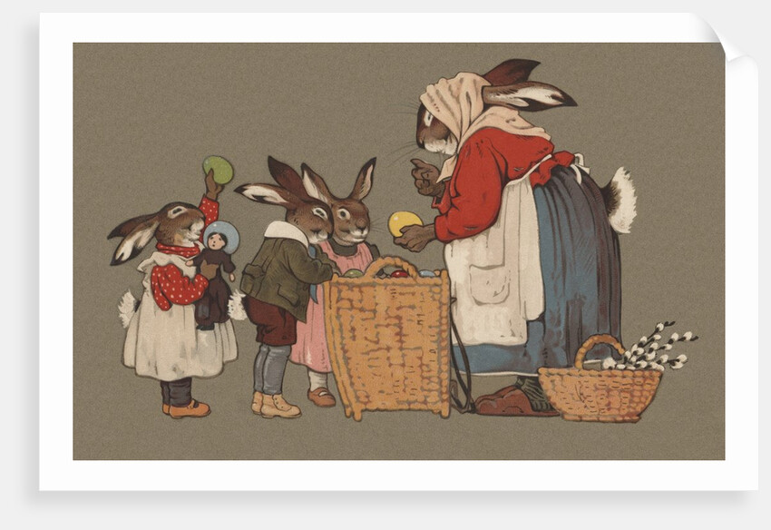 Postcard of Mother Rabbit with Easter Eggs by Anonymous