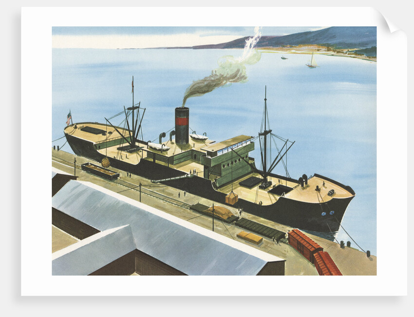 Illustration of Steamship at Port by Anonymous