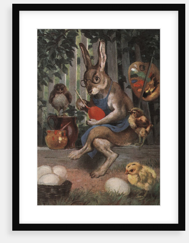 Postcard of Easter Rabbit Decorating Eggs by Anonymous