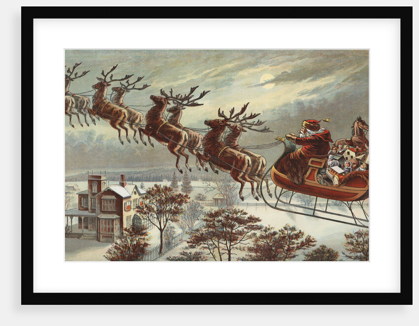 Book Illustration of Reindeer Pulling Santa's Sled by Anonymous