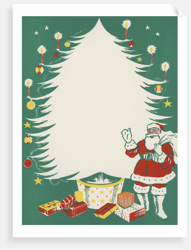 Greeting Card with Santa Claus and Christmas Tree by Anonymous
