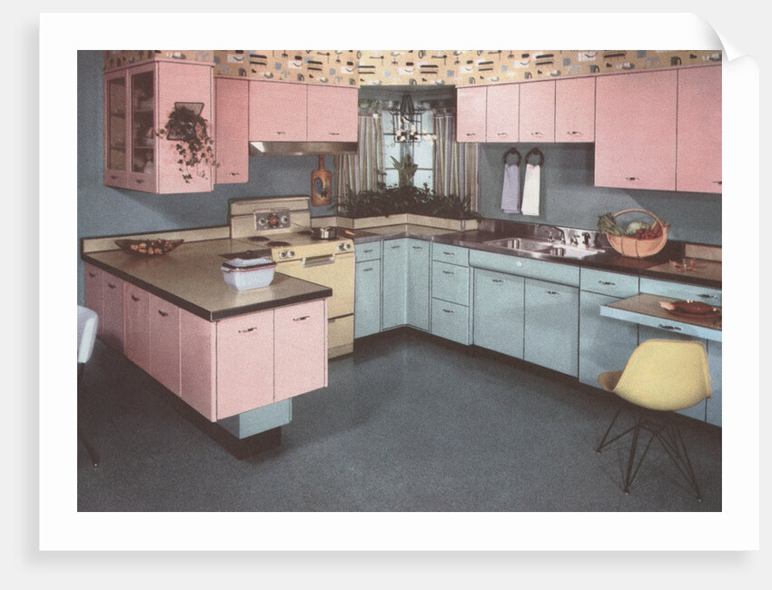 Illustration of Pink and Blue Kitchen by Anonymous