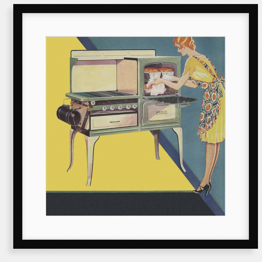Illustration of Woman Removing Bread from Oven by Anonymous