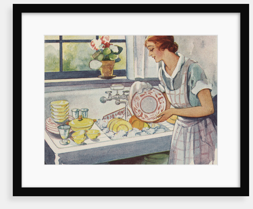 Illustration of Woman Washing Dishes by Anonymous