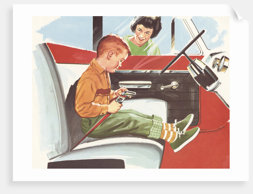 Illustration of Boy Putting on Safety Belt by Anonymous