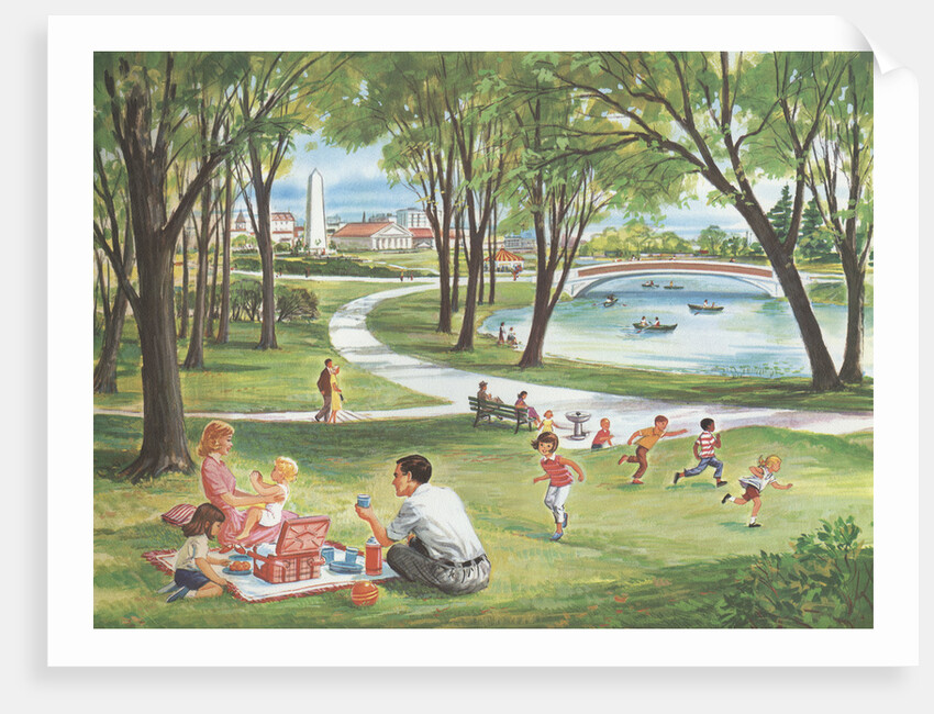 Illustration of Family Having Picnic in Park by Anonymous