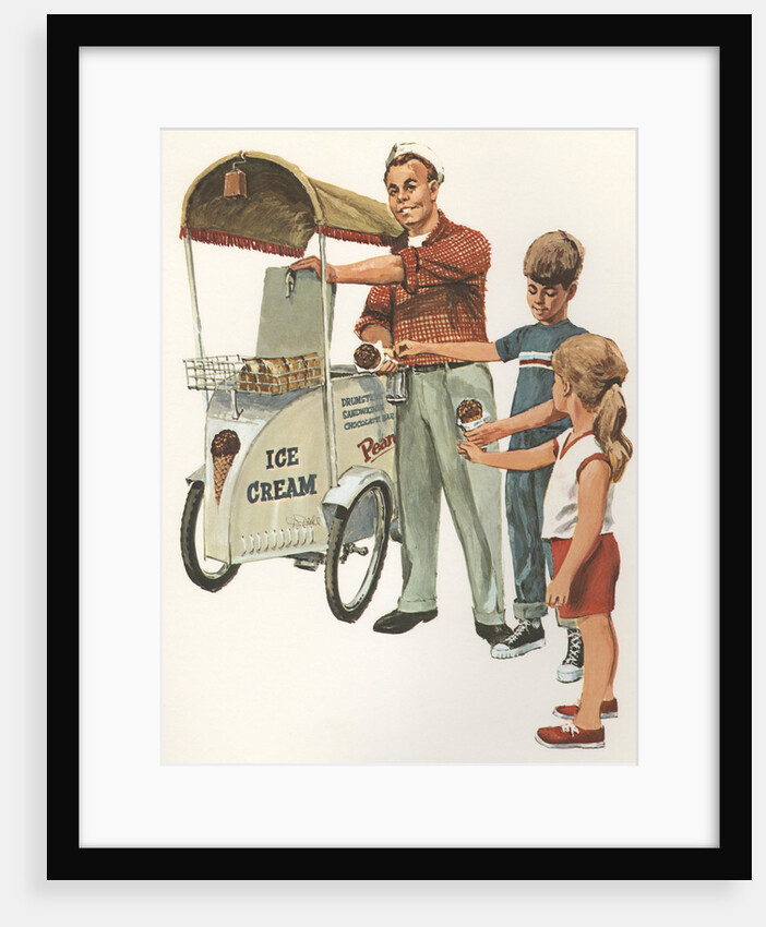 Illustration of Ice Cream Man with Two Children by Anonymous