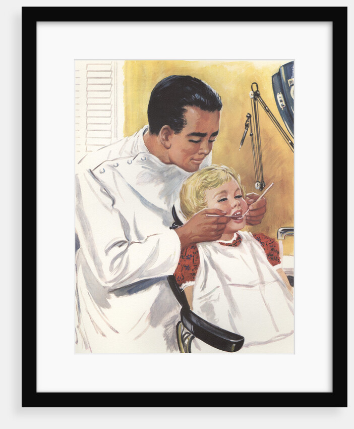 Illustration of Dentist Performing Exam on Girl by Anonymous