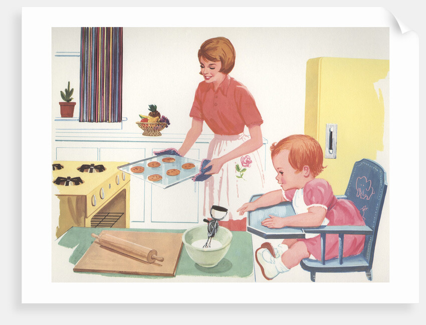 Illustration of Mother Baking Cookies by Anonymous