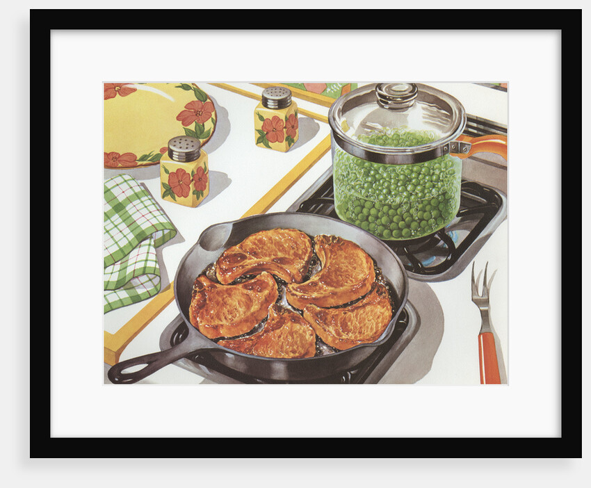 Illustration of Dinner Cooking on Stovetop by Anonymous