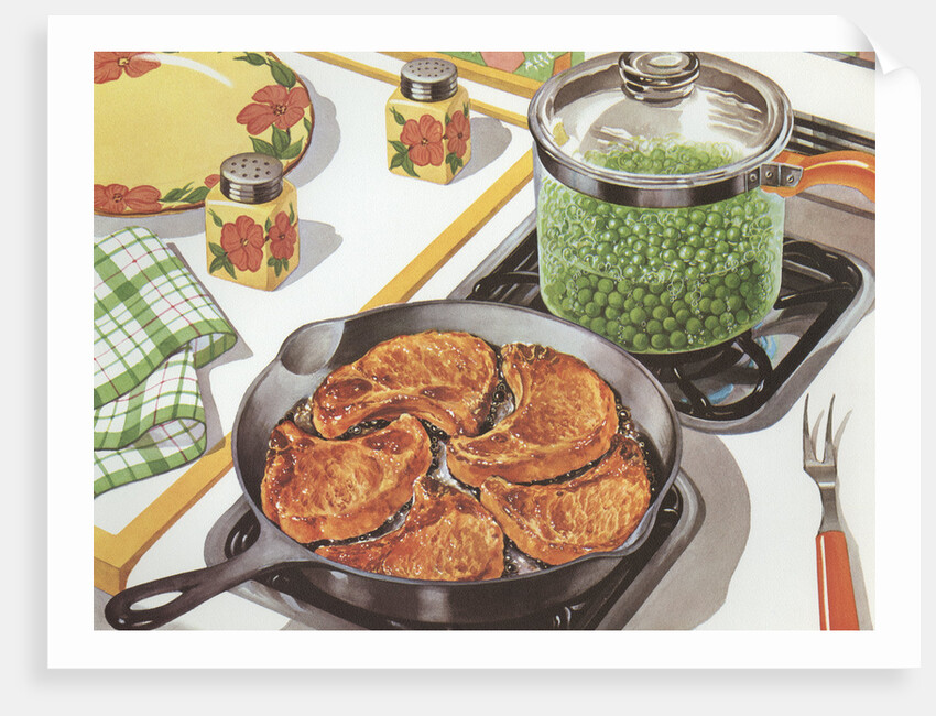 Illustration of Dinner Cooking on Stovetop by Anonymous