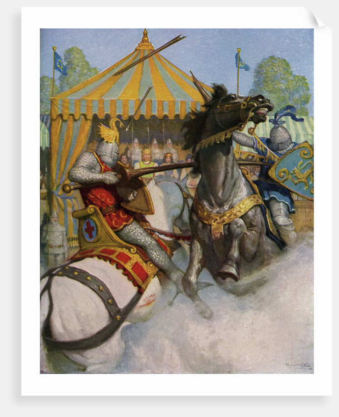 Illustration of Sir Mador Jousting with an Opponent by N.C. Wyeth