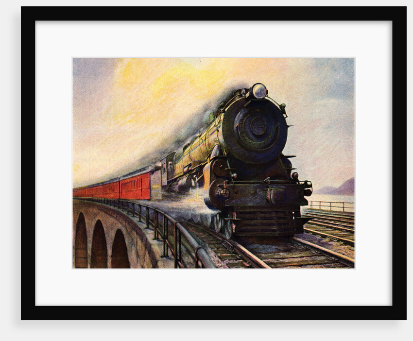Illustration of Steam Engine Speeding over Bridge by Anonymous