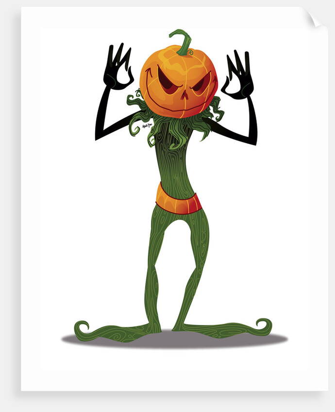 Scary Pumpkin Head Man Standing by Anonymous