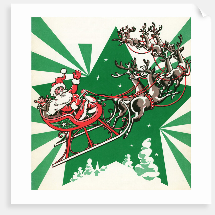 Illustration of Santa's Sled Pulled by Reindeer