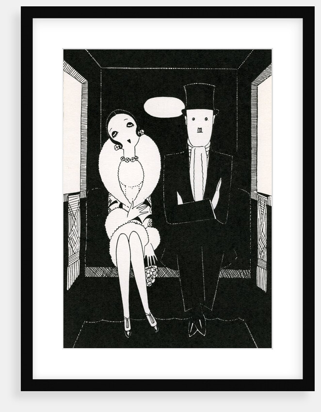 Illustration of Couple Sitting Inside Carriage by Anne Harriet Fish