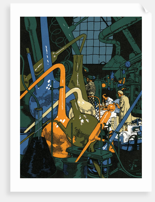 Illustration of Men in Chemistry Lab by Anonymous