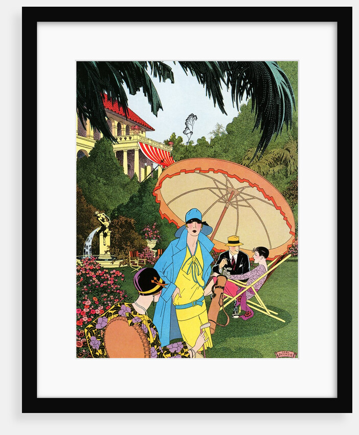 Illustration of Lawn Party Outside Mansion by Carl Becker