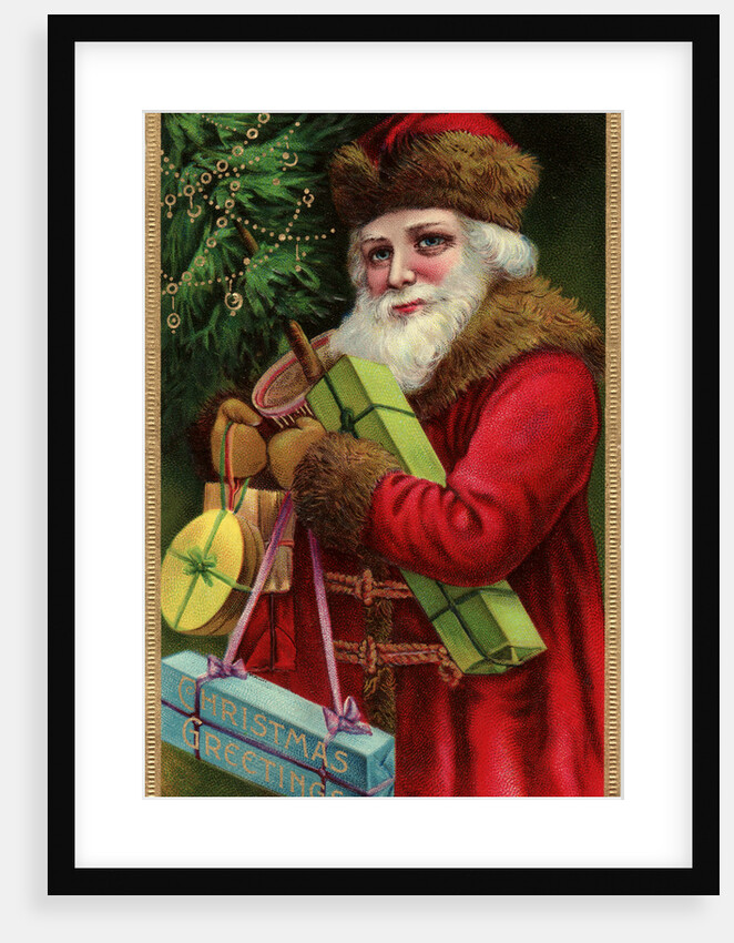Postcard with Santa Claus Holding Presents by Anonymous