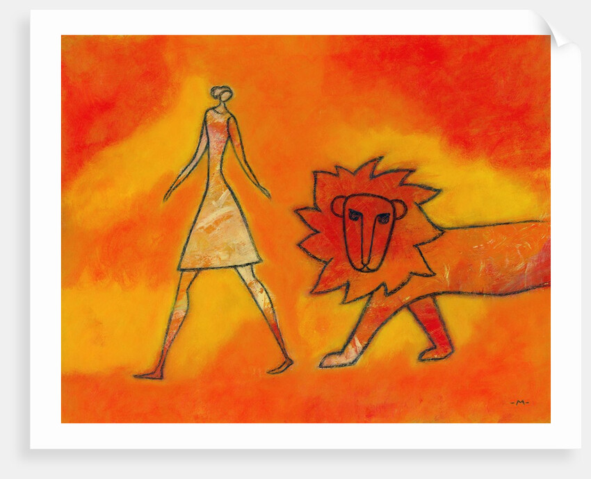 Woman Walking with a Lion by Anonymous