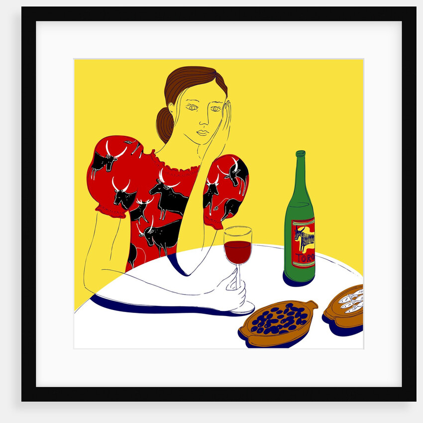 Woman Sitting at a Table with a Bottle of Wine by Anonymous