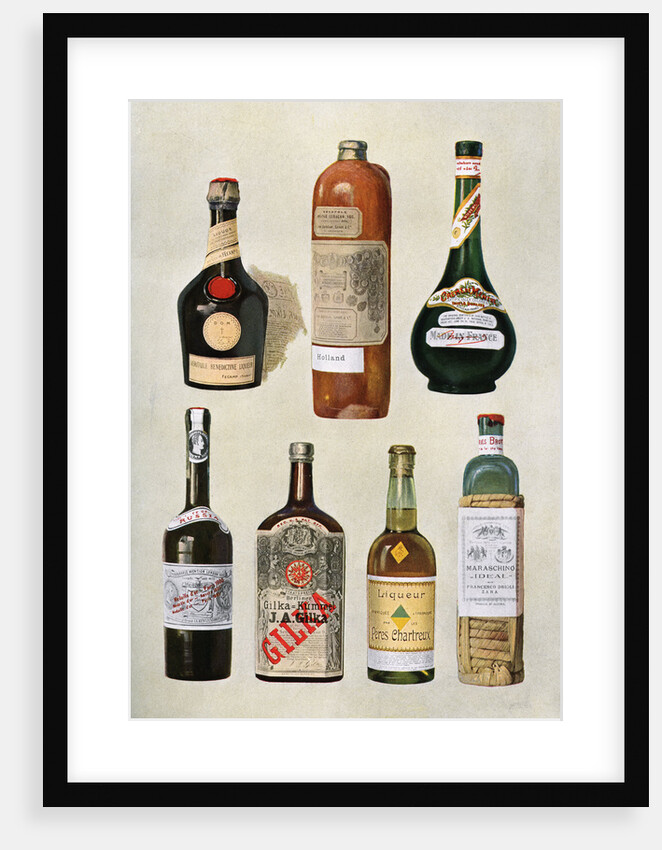 Illustration of bottles of liqueurs by Anonymous