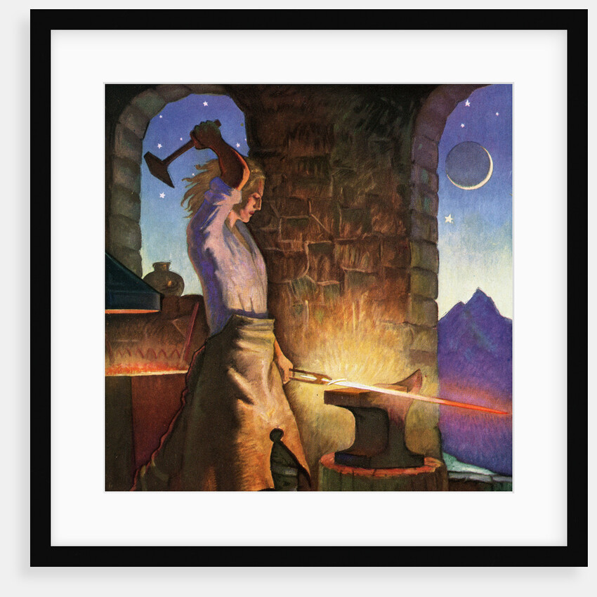 Illustration of Siegfried Forging His Sword by Peter Hurd
