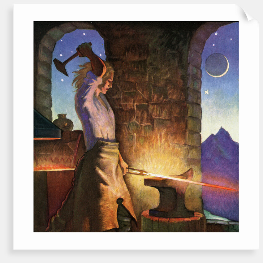 Illustration of Siegfried Forging His Sword by Peter Hurd