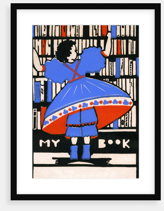 Illustration of girl selecting book by Anonymous
