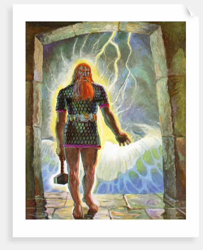 Illustration of Thor with His Hammer by Peter Hurd