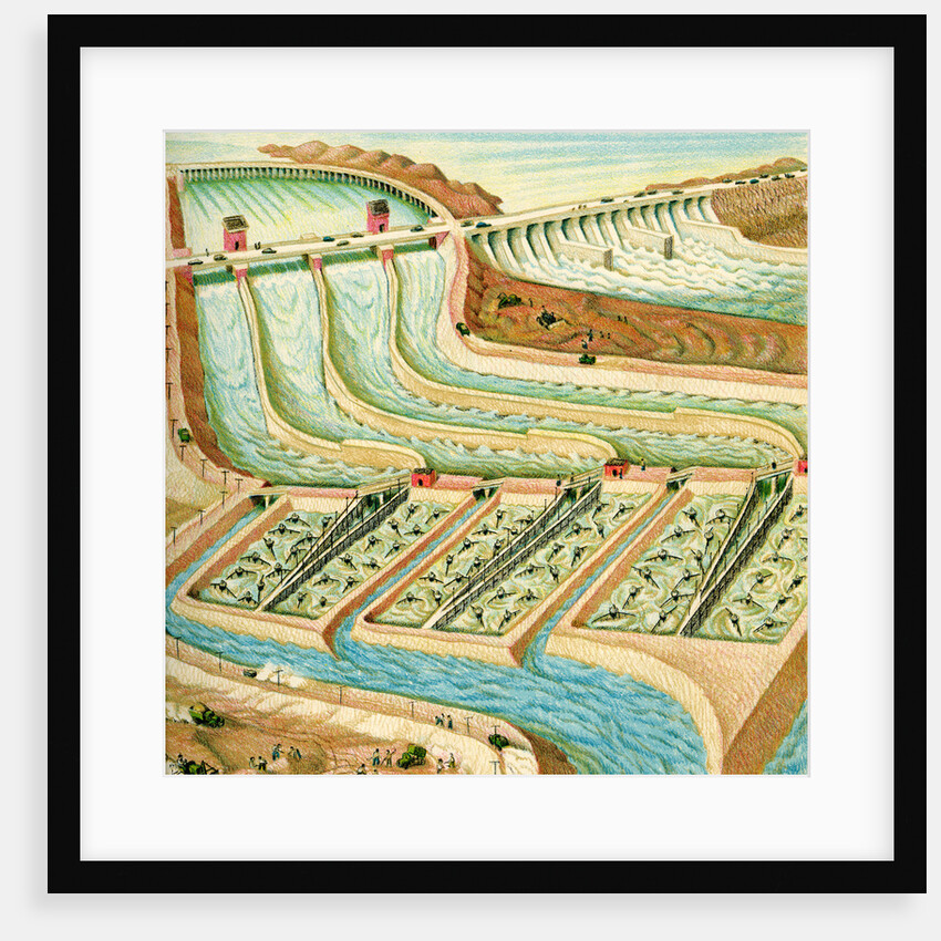 Illustration of Dam on Colorado River in California by C.H. DeWitt