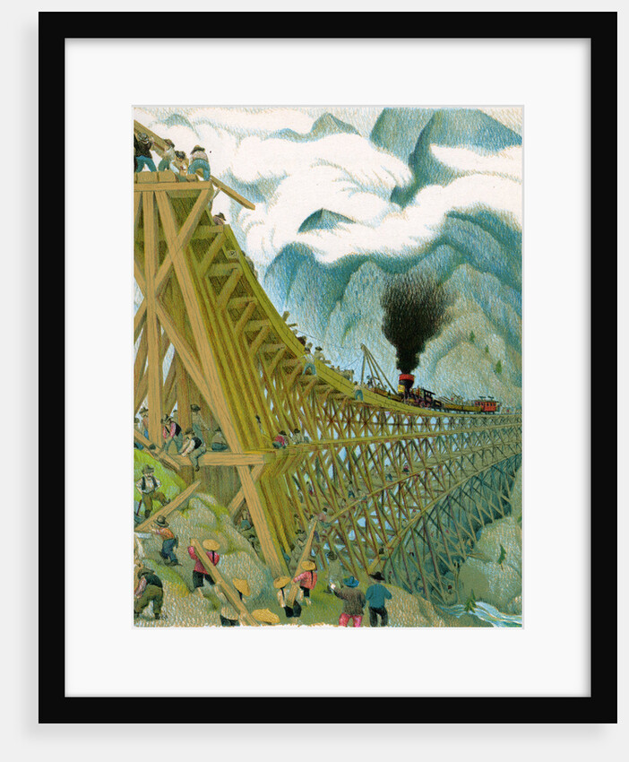 Illustration of Building of Transcontinental Railroad by C.H. DeWitt