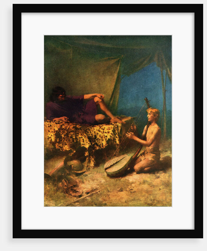 Illustration of David Playing Lyre for King Saul by W.L. Taylor