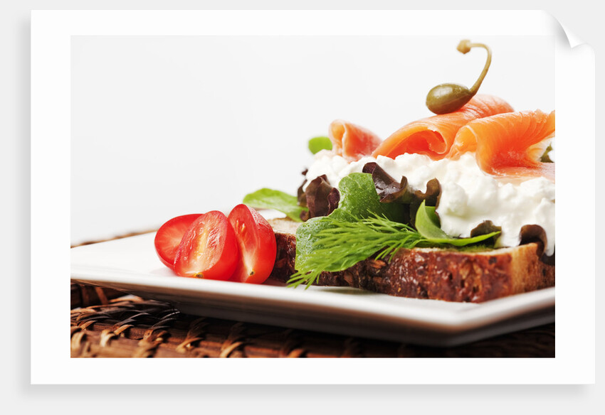 Open faced salmon and cottage cheese sandwich by Anonymous
