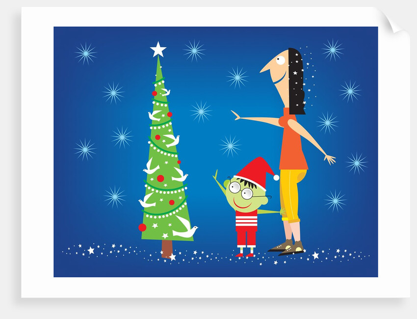 A Mother and Son at the Christmas Tree by Anonymous