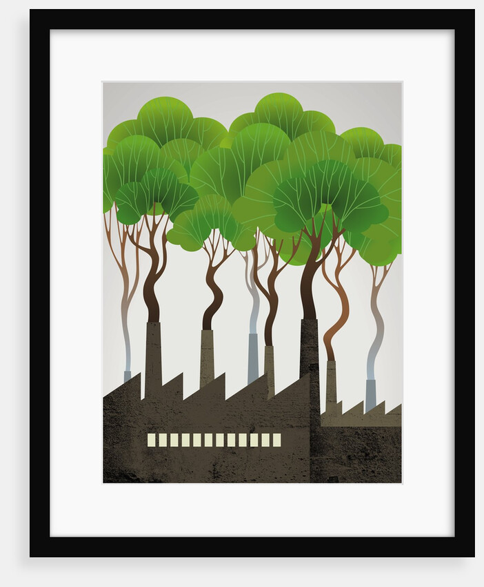 Trees rising from smokestacks by Anonymous