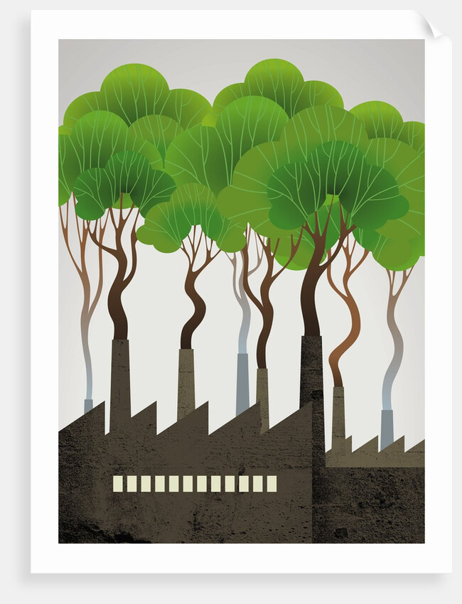 Trees rising from smokestacks by Anonymous