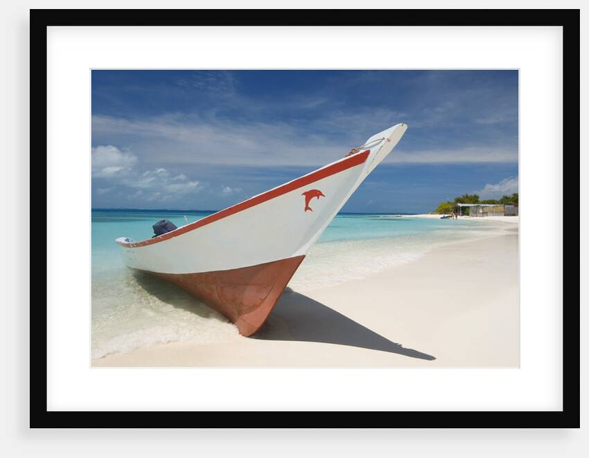 Fishing boat on beach in Los Roques Archipelago National Park by Anonymous