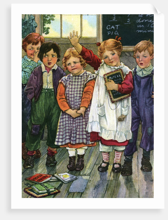 Illustration of children in schoolroom by Clara M. Burd