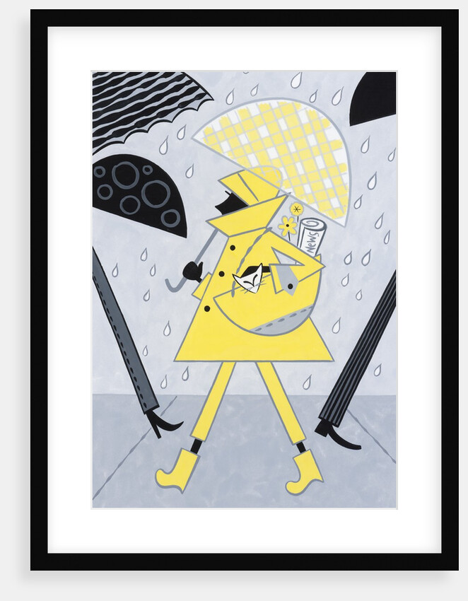 Girl with Yellow Raincoat and Umbrella by Anonymous