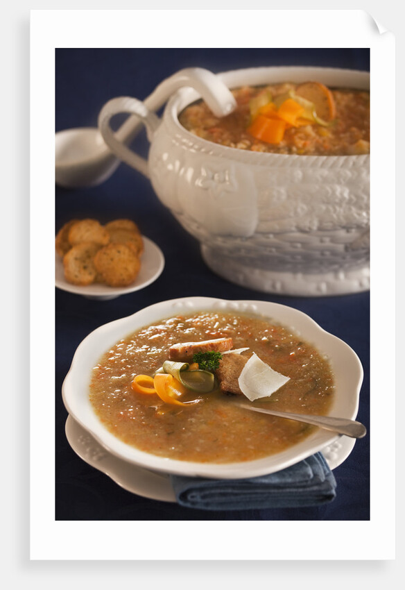 Vegetable soup in tureen by Anonymous