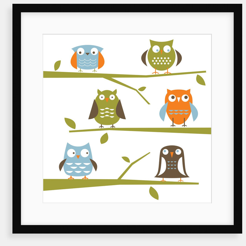 Owls on a branch by Anonymous