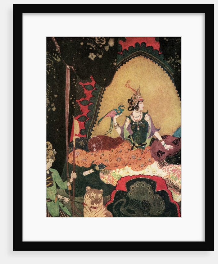 Illustration of Layla holding a bird by Edmund Dulac