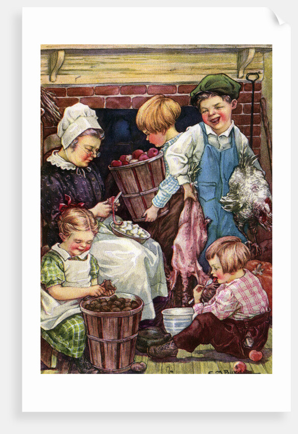 Illustration of children helping with chores by Clara M. Burd
