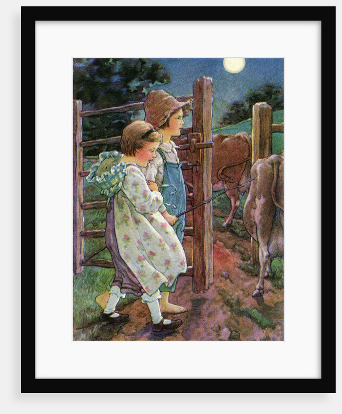Illustration of children tending cows by Clara M. Burd