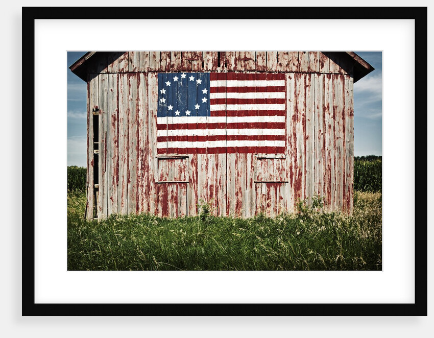 American flag painted on barn by Anonymous