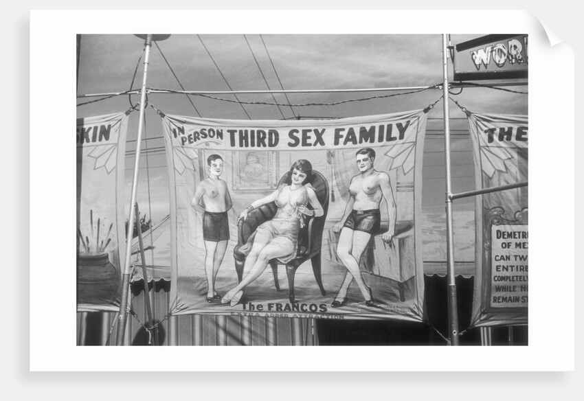 Outside a Country Fair Side-Show Tent Announcing Oddities by Anonymous