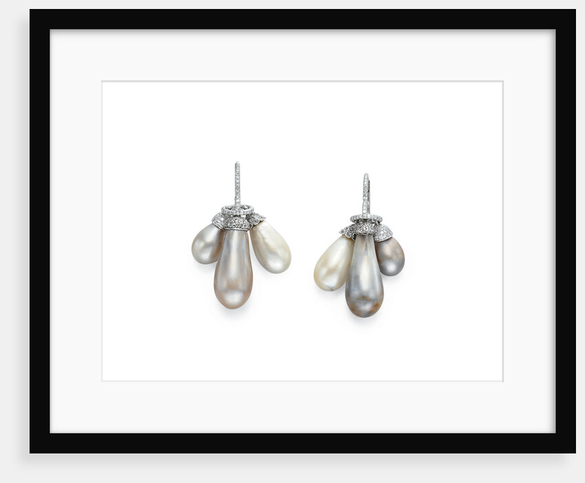 Pearl and diamond earrings by Anonymous