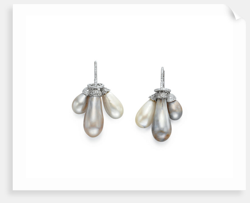 Pearl and diamond earrings by Anonymous